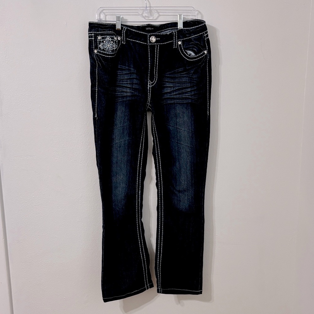 Suko Jeans Womens 12 Blue Flare‎ Bootcut Embellished Flap Pockets Western Y2K